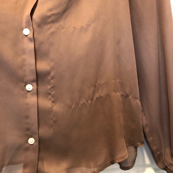 LOFT tan blouse with ruffle tie neck! (L) - Picture 4 of 5